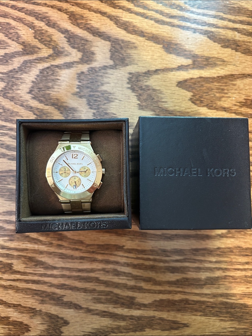 Michael Kors Gold and White Women’s Chronograph Bracelet Watch